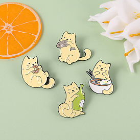 Cute Cat Eating Badge Pin for Clothes, Cartoon Animal Brooch Jewelry