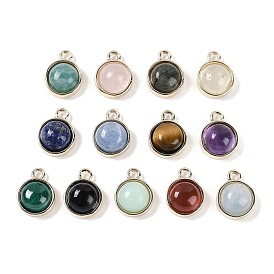 Gemstone Pendants, with Golden/Platinum Tone Rack Plating Brass, Flat Round