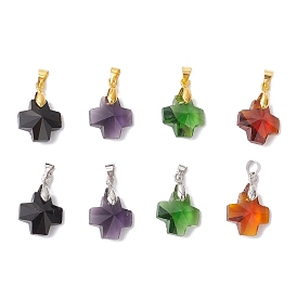 8шт. 4 цвета стеклянные подвески, крестик, с латунными петлями, граненые