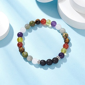 Браслеты из натуральных и синтетических смешанных драгоценных камней с круглыми бусинами для женщин и мужчин, с бисером сплава Spacer