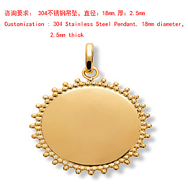 Placage ionique (ip) 304 pendentifs en acier inoxydable, charme plat rond