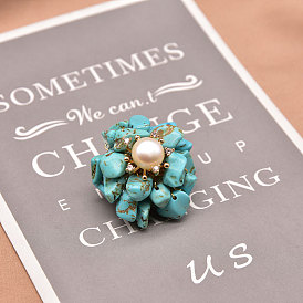 Natural pearl brooch imitation turquoise retro corsage creative handmade brooch temperament jewelry gift