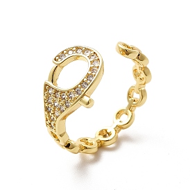 Clear Cubic Zirconia Clasp Shape Open Cuff Ring, Brass Jewelry for Women