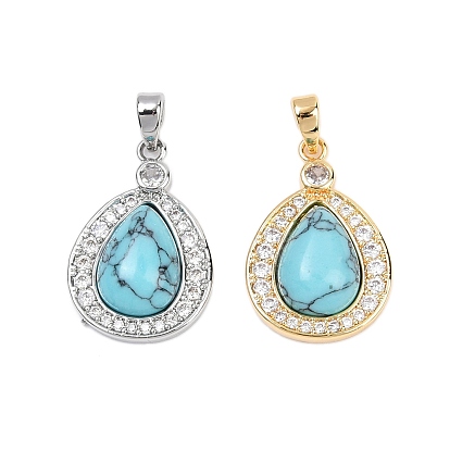 Латунные микропаве прозрачные подвески с фианитом, без кадмия, без никеля и без свинца, с синтетическими бирюзовый, слеза