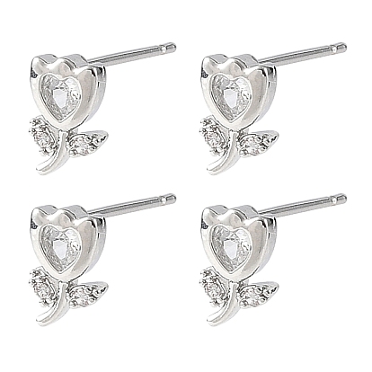 Boucles d'oreilles puces en laiton Shegrace serties de micro-pavés de zircone cubique, fleur, sans plomb et sans cadmium et sans nickel