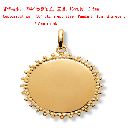 Placage ionique (ip) 304 pendentifs en acier inoxydable, charme plat rond