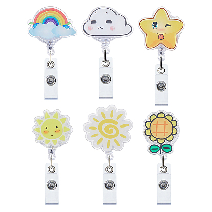 6Pcs 6 Styles Acrylic Badge Reel, Retractable Badge Holder, Platinum, Weather Theme