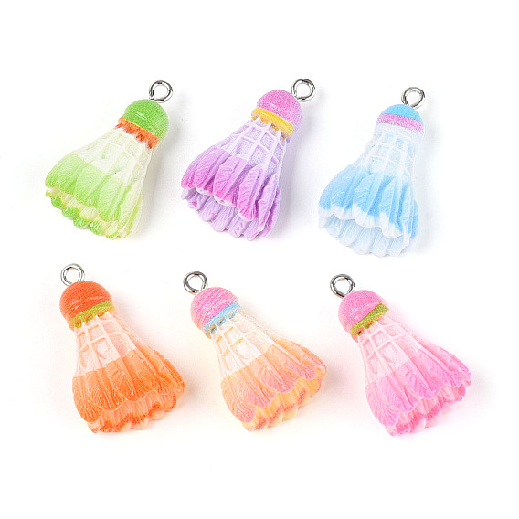 Подвески из непрозрачной смолы на спортивную тематику, бадминтон, с платиновыми железными петлями