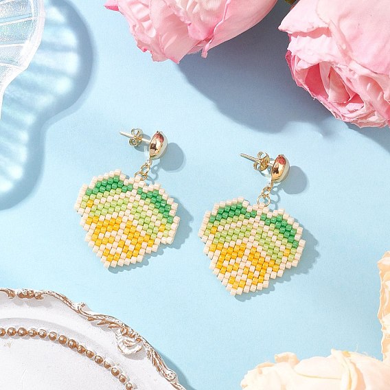 304 серьги-гвоздики из стеклянных бусин из нержавеющей стали в форме листа