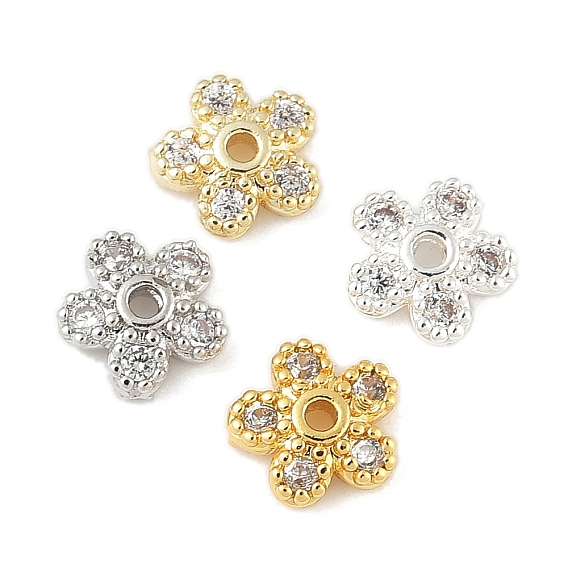 Колпачки для бусин из прозрачного кубического циркония из латуни, 5-лепестков цветка