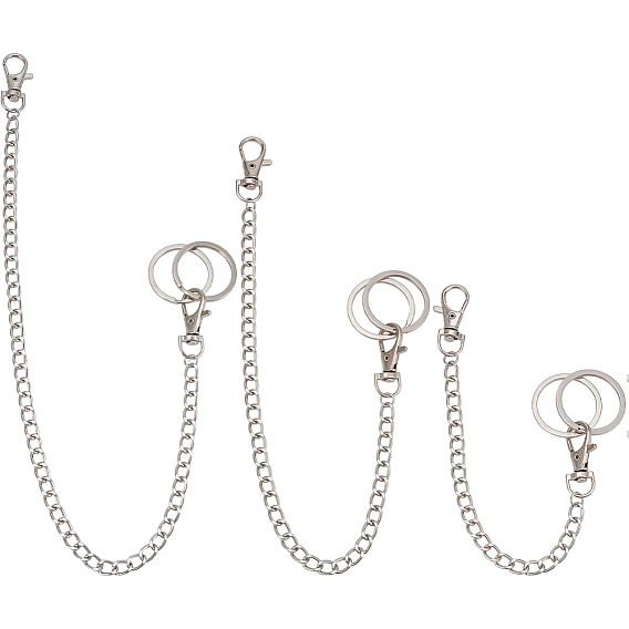 3 комплекты 3 стили алюминиевых витых цепочек для джинсов и брюк, литыми кольцами