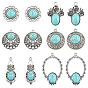 12Pcs 6 Styles Dyed Synthetic Turquoise Pendants, with Tibetan Style Alloy Settings, Antique Silver