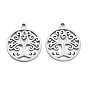 304 Stainless Steel Pendants, Laser Cut, Ring with Tree