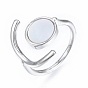 Natural Shell Flat Round Open Cuff Ring, Brass Jewelry for Women, Nickel Free