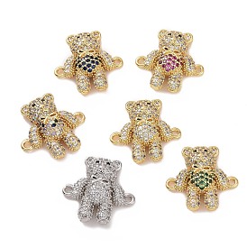 Brass Micro Pave Cubic Zirconia Connector Charms, Bear Links
