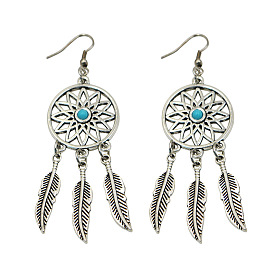 Boho Turquoise Feather Tassel Earrings Dreamcatcher Jewelry