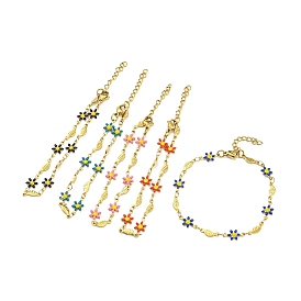 Bracelet chaîne à maillons fleur et poisson en émail, placage sous vide doré 201 bracelet en acier inoxydable pour femme