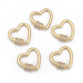 Латунные микропаве, кубический цирконий, винт, карабин, подвески с замком, для изготовления ожерелий, быстрые ссылки, долговечный, матовый стиль, сердце, прозрачные