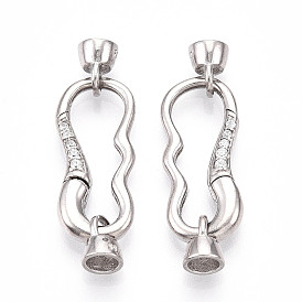 925 застежки-пружинки из стерлингового серебра с микропаве из прозрачных кубических цирконий, овал с печатью s925