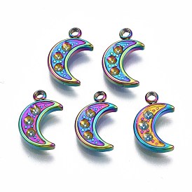 Color del arco iris 304 dijes de acero inoxidable engastes de diamantes de imitación, sin cadmio y níque y plomo, luna