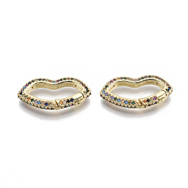 Brass Micro Pave Cubic Zirconia Spring Gate Rings, Nickel Free, Lip, Real 16K Gold Plated