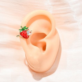 Серьги-каффы из клубничной латуни с микропаве из прозрачных кубических цирконий, с эмалью, стойки покрытие, прочное покрытие, без кадмия и без свинца, реальный 18 k позолоченный