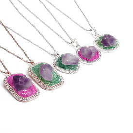 Purple Amethyst Crystal Cluster Necklace - Dreamy Crystal Pendant for Women.