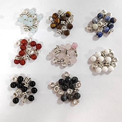 64piezas 8 estilos dije colgante europeo de piedras preciosas mixtas, dijes redondos con agujeros grandes, Con perchas de aleación plateadas antiguas de estilo tibetano.