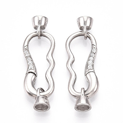 925 застежки-пружинки из стерлингового серебра с микропаве из прозрачных кубических цирконий, овал с печатью s925