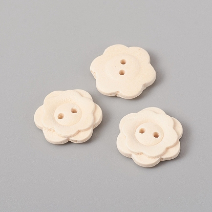 2-Hole Natural Wood Buttons, for Sewing Crafting, Undyed, Flower