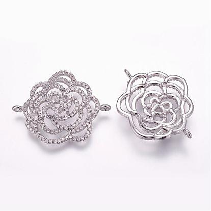 Brass Micro Pave Cubic Zirconia Links, Flower