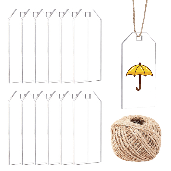 Transparent Acrylic Big Pendants, Polygon, with Jute Twine