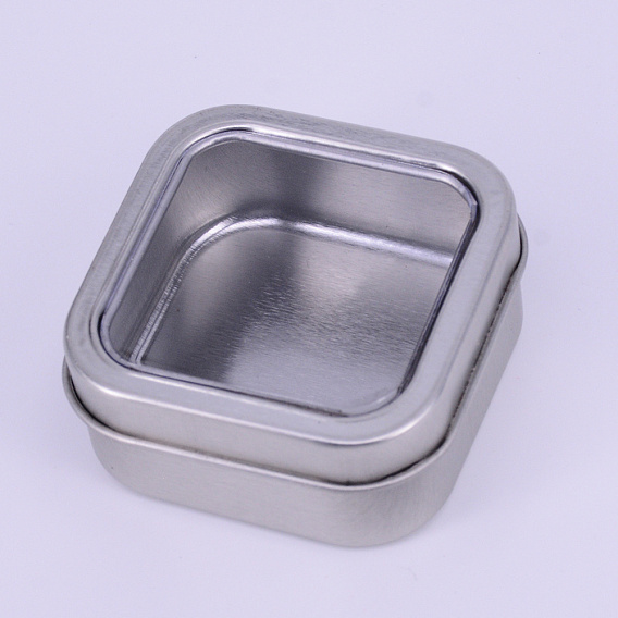 Tinplate Iron Tins, with PVC Claer Window & Slip-on Lid, Storage Box for Candles, Candies, Square