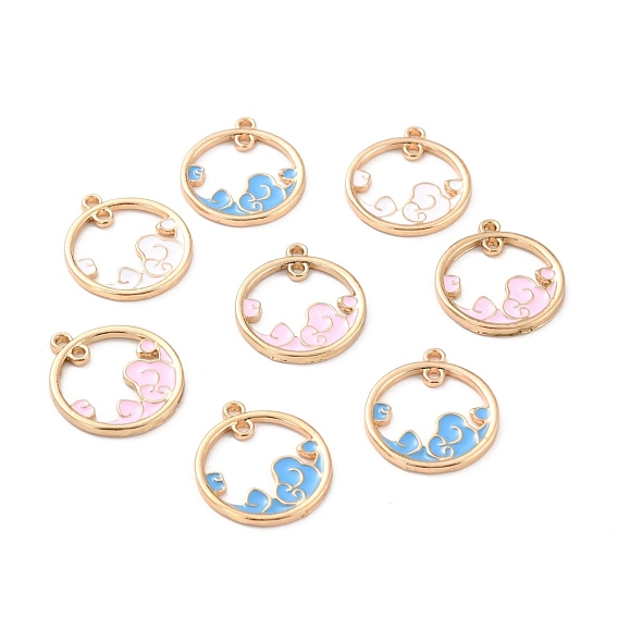 Zinc Alloy Pendants, Round with Enamel, Wave