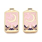304 Stainless Steel Enamel Pendants, Rectangle with Moon & Star Pattern Charms, Ion Plating(IP), Long-Lasting Plated, Golden