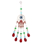 Hamsa Hand/Hand of Miriam with Evil Eye Alloy Lampwork Pendant Decoration, Hanging Suncatcher, with Glass Teardrop Charm and Octagon Link