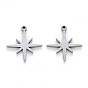 304 Stainless Steel Pendants, Laser Cut, Eight Pointed Star