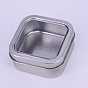 Tinplate Iron Tins, with PVC Claer Window & Slip-on Lid, Storage Box for Candles, Candies, Square