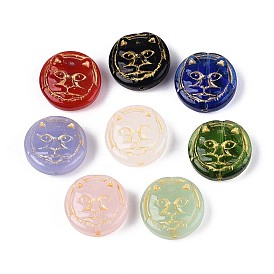 Плоские круглые стеклянные бусины в форме кошек, золотой металл обвитыми