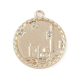 Латунные микропаве прозрачные подвески с фианитом, без кадмия, без никеля и без свинца, плоско-круглые