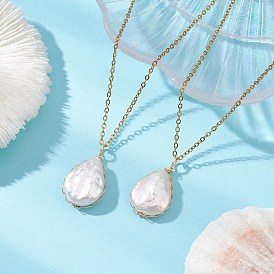 Подвеска-капля из натурального барочного жемчуга Кеши 304 Женские ожерелья из нержавеющей стали, белые