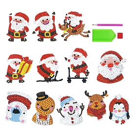 DIY Christmas Theme Diamond Painting Sticker Kits, including Self Adhesive Sticker, Resin Rhinestones, Diamond Sticky Pen, Tray Plate and Glue Clay, Mixed Shapes