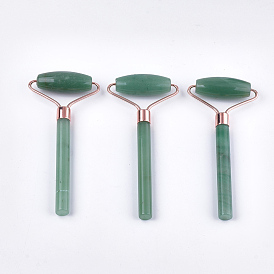 Natural Green Aventurine Massage Tools, Facial Rollers, with Brass Findings, Rose Gold