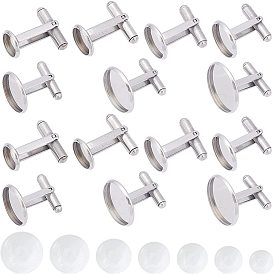 28pcs 304 Stainless Steel Cuff Buttons and Transparent Half Round Glass Cabochons, for Apparel Accessories