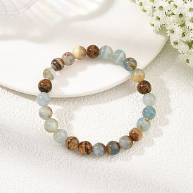 Bracelets extensibles en perles de calcite bleue naturelle rondes de mm