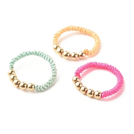 Round Synthetic Hematite Braided Bead Ring, Gemstone Jewelry for Women