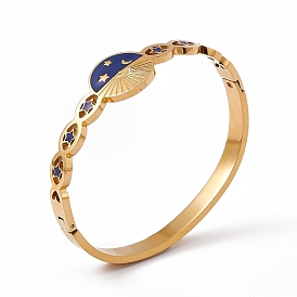 Blue Enamel Sun & Moon & Star Hinged Bangle, Ion Plating(IP) 304 Stainless Steel Jewelry for Women
