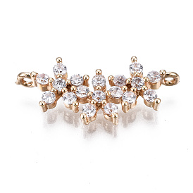 Brass Micro Pave Clear Cubic Zirconia Links Connectors, Long-Lasting Plated, Cadmium Free & Lead Free, Flower