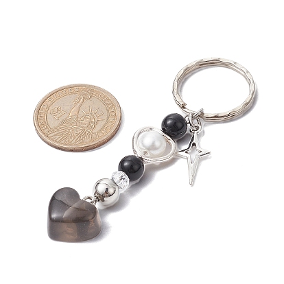 Porte-clés breloques coeur en résine, avec étoile en alliage et anneau fendu en fer