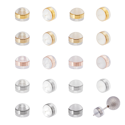 40Pcs 5 Colors Brass Rings Silicone Ear Nuts, Earring Backs